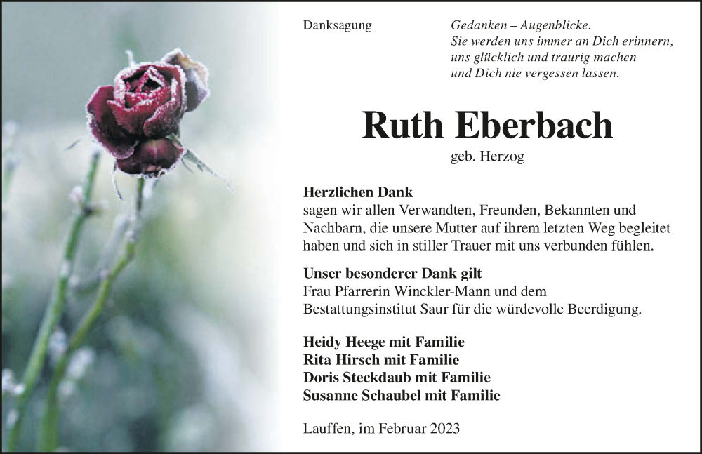  Traueranzeige für Ruth Eberbach vom 04.02.2023 aus GESAMT