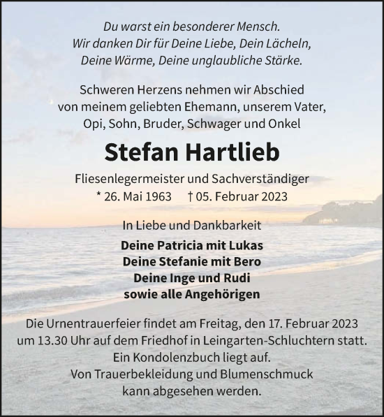 Traueranzeige von Stefan Hartlieb von GESAMT