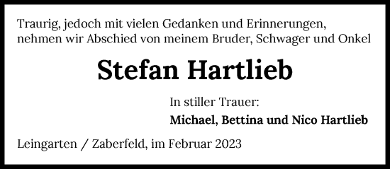 Traueranzeige von Stefan Hartlieb von GESAMT