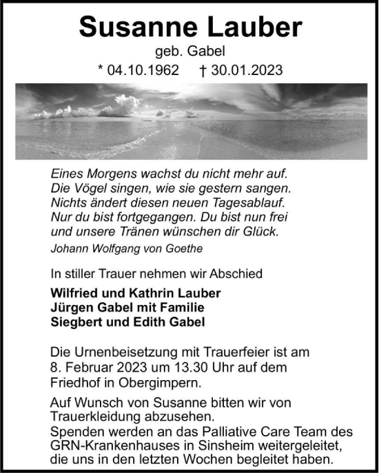 Traueranzeige von Susanne Lauber von GESAMT
