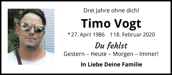 Traueranzeige von Timo Vogt von GESAMT