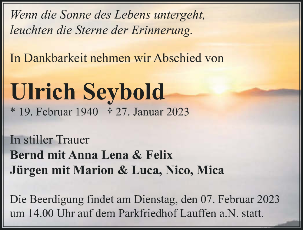  Traueranzeige für Ulrich Seybold vom 04.02.2023 aus GESAMT