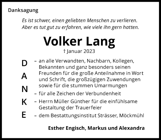 Traueranzeige von Volker Lang von GESAMT