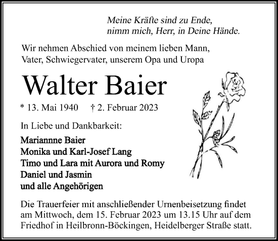 Traueranzeige von Walter Baier von GESAMT