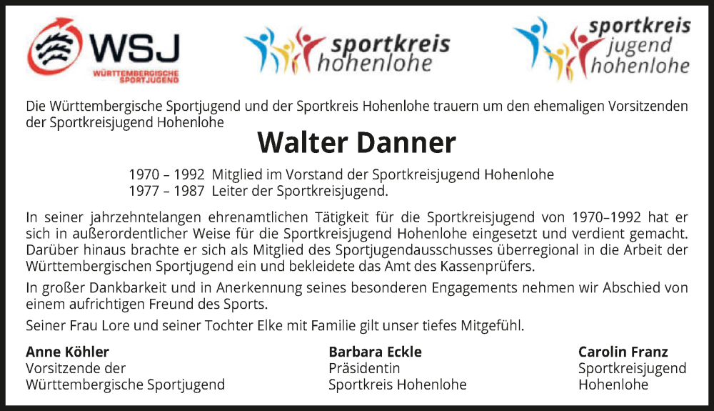  Traueranzeige für Walter Danner vom 04.02.2023 aus GESAMT