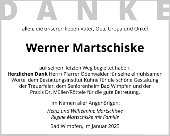 Traueranzeige von Werner Martschiske von GESAMT