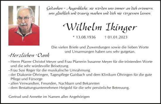 Traueranzeige von Wilhelm Ikinger von GESAMT
