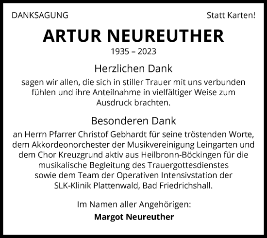 Traueranzeige von Artur Neureuther von GESAMT