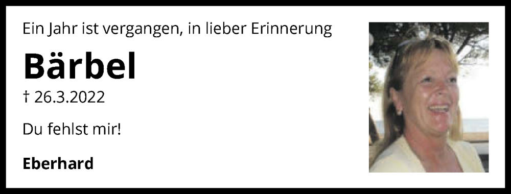  Traueranzeige für Bärbel Fitzner vom 27.03.2023 aus GESAMT