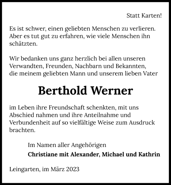 Traueranzeige von Berthold Werner von GESAMT