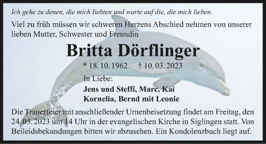 Traueranzeige von Britta Dörflinger von GESAMT