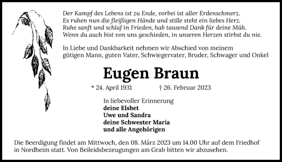 Traueranzeige von Eugen Braun von GESAMT