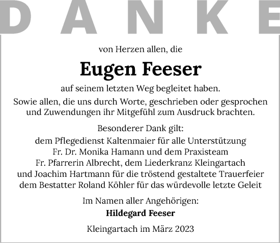 Traueranzeige von Eugen Feeser von GESAMT