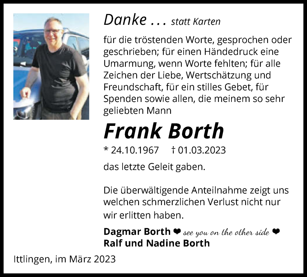  Traueranzeige für Frank Borth vom 25.03.2023 aus GESAMT