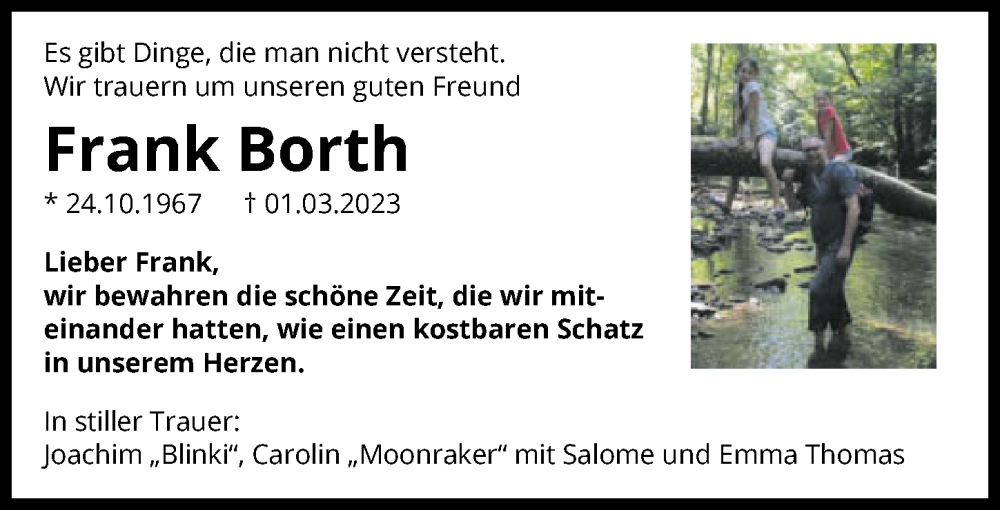  Traueranzeige für Frank Borth vom 08.03.2023 aus GESAMT