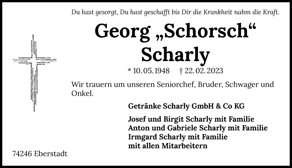  Traueranzeige für Georg Scharly vom 04.03.2023 aus GESAMT