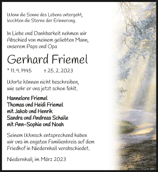 Traueranzeige von Gerhard Friemel von GESAMT