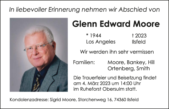 Traueranzeige von Glenn Moore von GESAMT