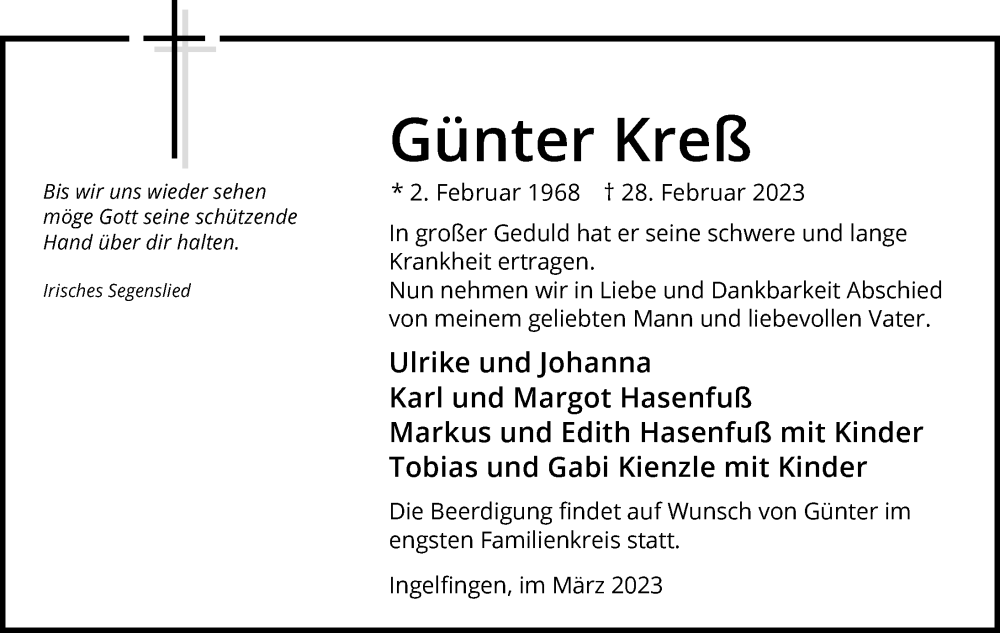  Traueranzeige für Günter Kreß vom 04.03.2023 aus GESAMT