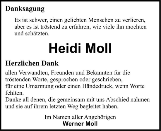 Traueranzeige von Heidi Moll von GESAMT
