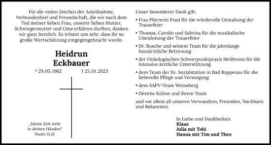 Traueranzeige von Heidrun Eckbauer von GESAMT