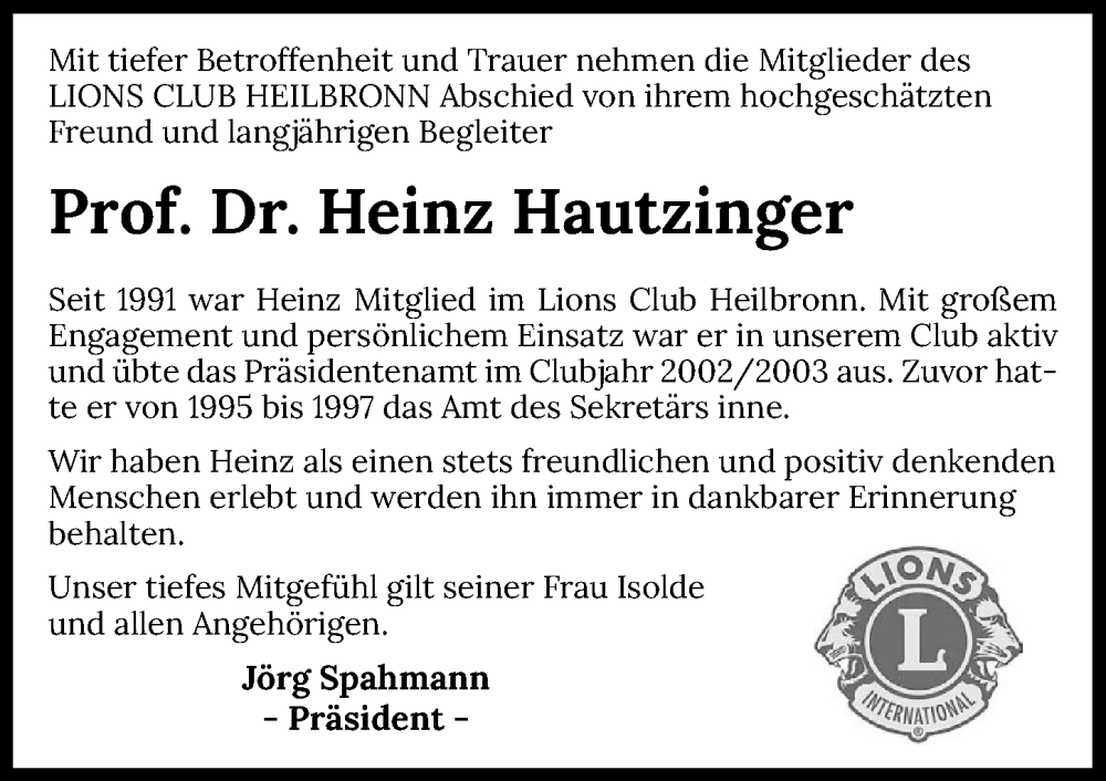  Traueranzeige für Heinz Hautzinger vom 18.03.2023 aus GESAMT