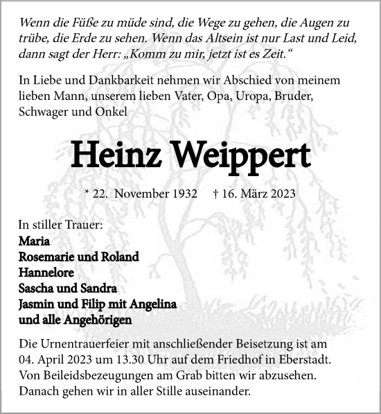 Traueranzeige von Heinz Weippert von GESAMT