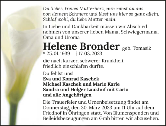 Traueranzeige von Helene Bronder von GESAMT