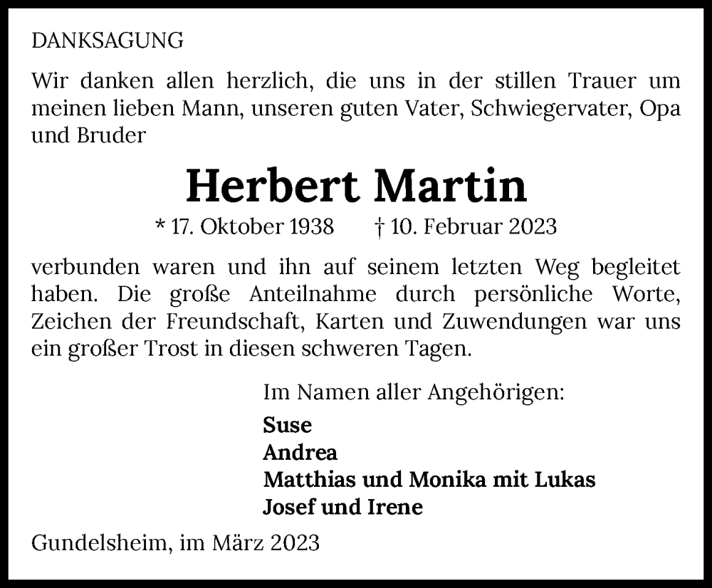  Traueranzeige für Herbert Martin vom 04.03.2023 aus GESAMT