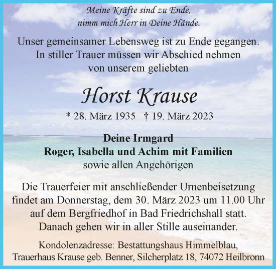 Traueranzeige von Horst Krause von GESAMT