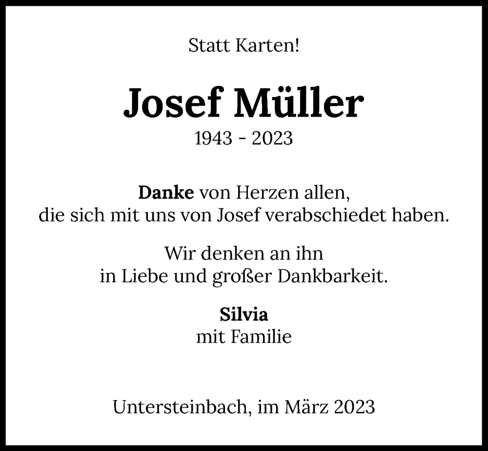  Traueranzeige für Josef Müller vom 21.03.2023 aus GESAMT