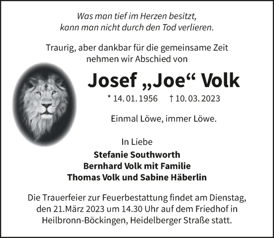 Traueranzeige von Josef Volk von GESAMT