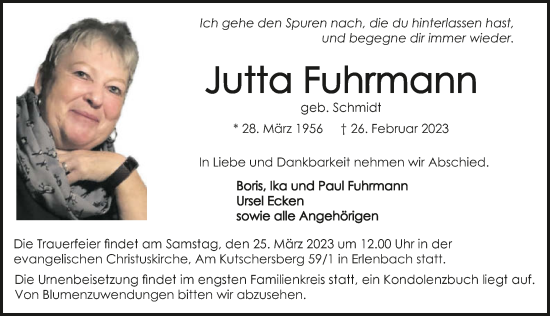 Traueranzeige von Jutta Fuhrmann von GESAMT