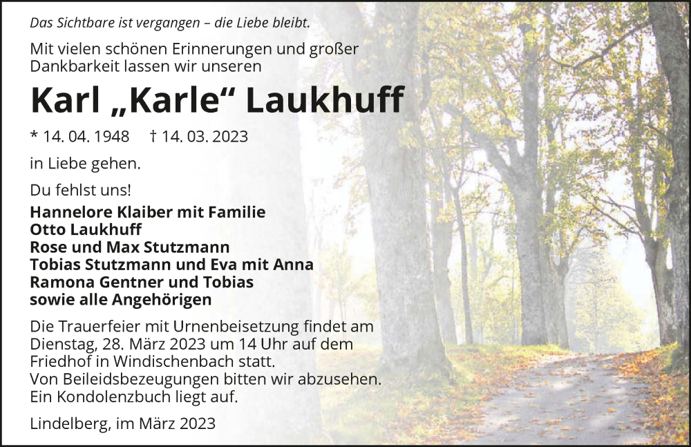  Traueranzeige für Karl Laukhuff vom 23.03.2023 aus GESAMT
