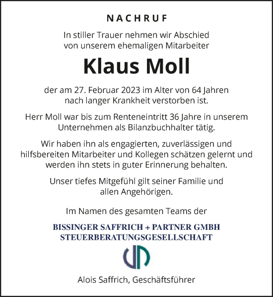 Traueranzeige von Klaus Moll von GESAMT