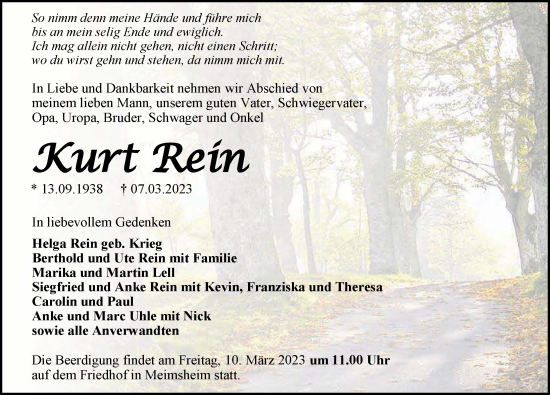 Traueranzeige von Kurt Rein von GESAMT