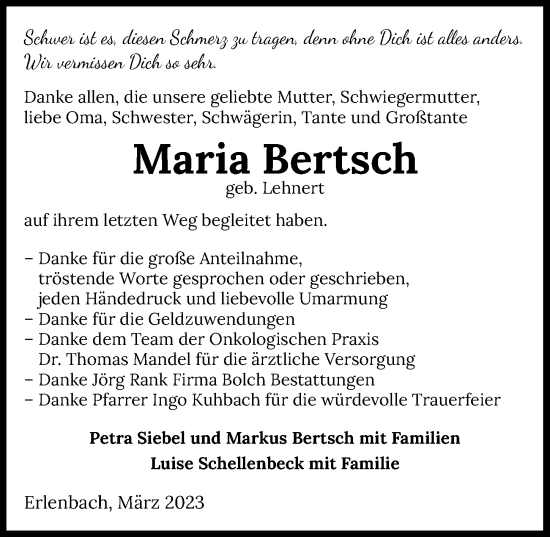 Traueranzeige von Maria Bertsch von GESAMT
