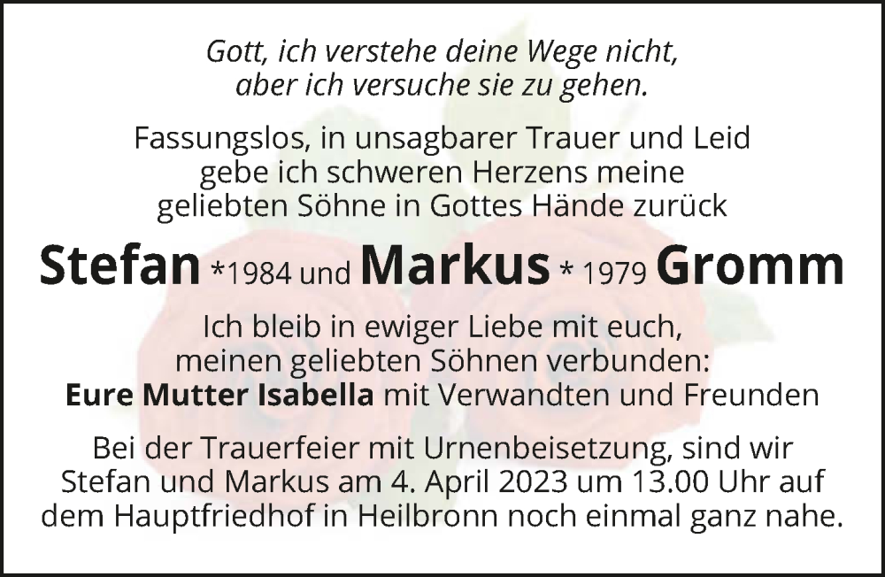  Traueranzeige für Markus Gromm vom 01.04.2023 aus GESAMT