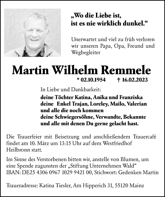 Traueranzeige von Martin Wilhelm Remmele von GESAMT