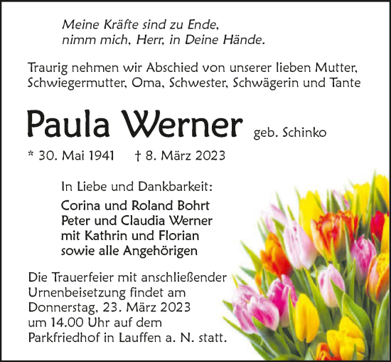 Traueranzeige von Paula Werner von GESAMT
