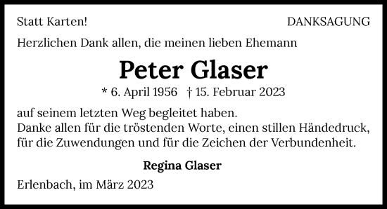 Traueranzeige von Peter Glaser von GESAMT