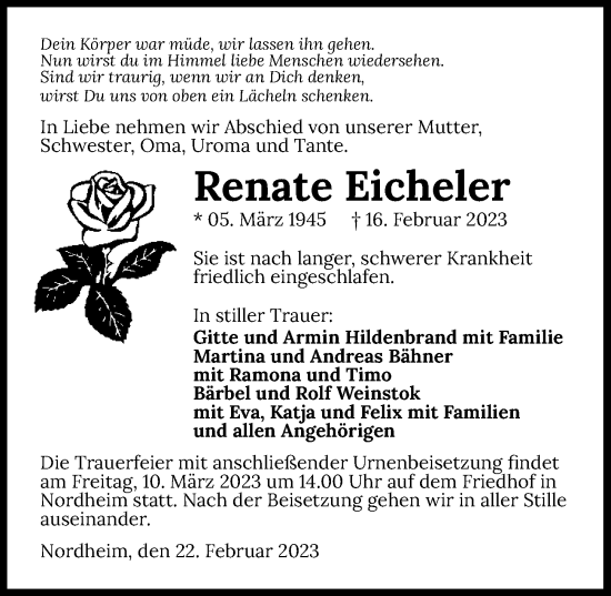 Traueranzeige von Renate Eicheler von GESAMT