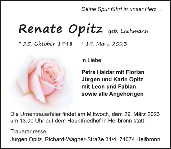 Traueranzeige von Renate Opitz von GESAMT
