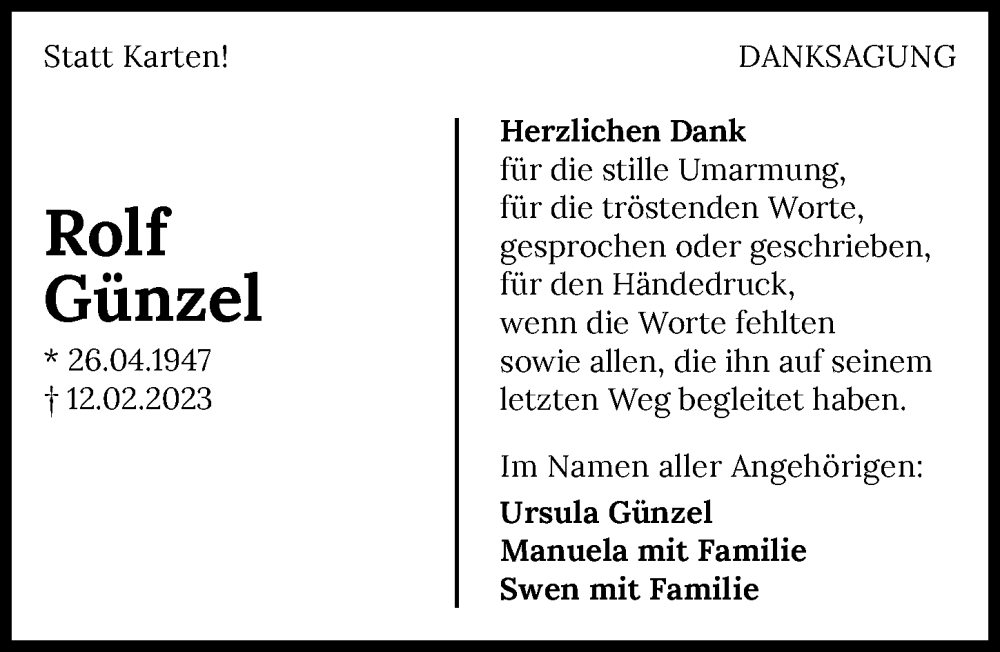  Traueranzeige für Rolf Günzel vom 18.03.2023 aus GESAMT