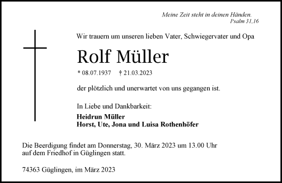Traueranzeige von Rolf Müller von GESAMT