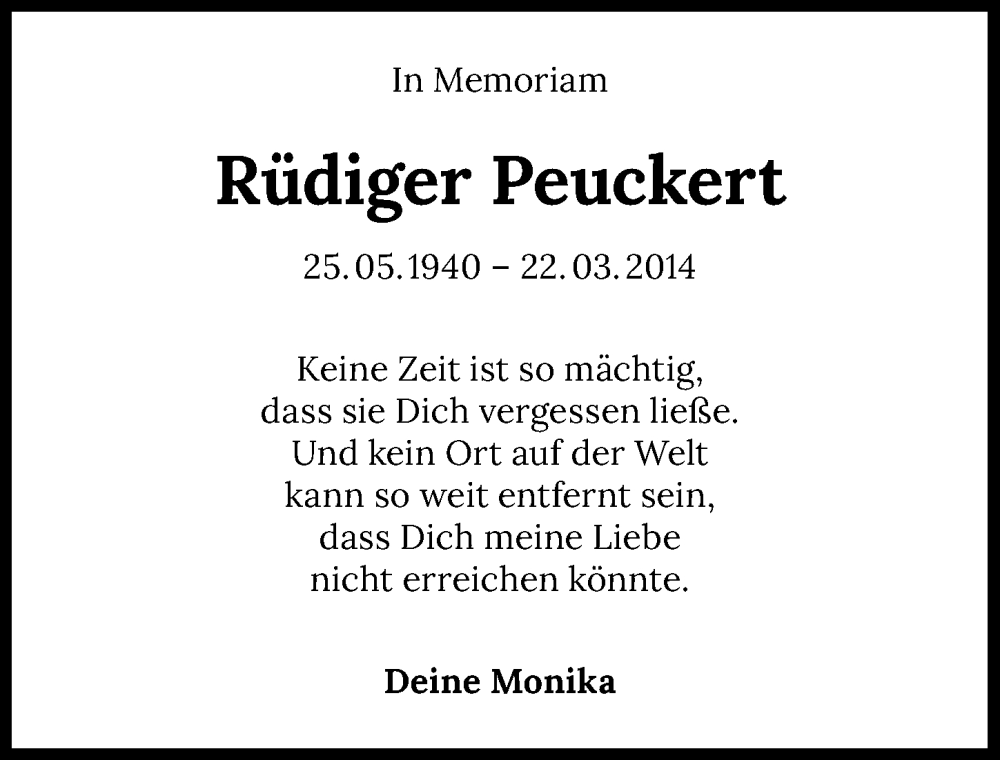  Traueranzeige für Rüdiger Peuckert vom 22.03.2023 aus GESAMT