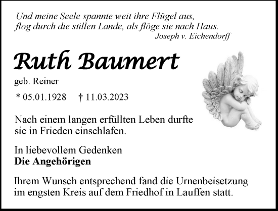 Traueranzeige von Ruth Baumert von GESAMT