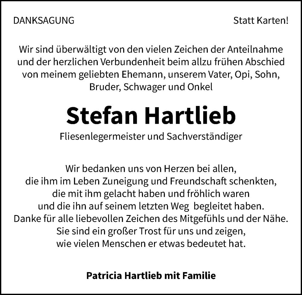 Traueranzeige für Stefan Hartlieb vom 11.03.2023 aus GESAMT