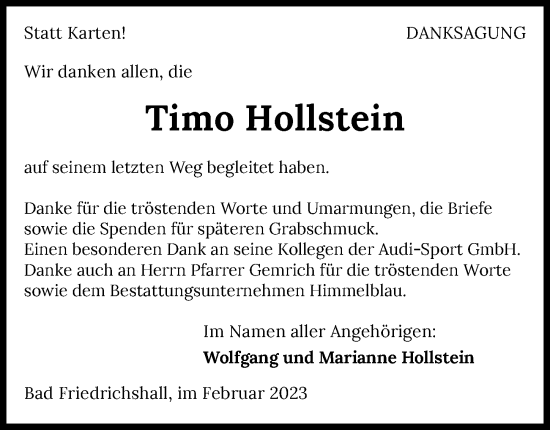 Traueranzeige von Timo Hollstein von GESAMT