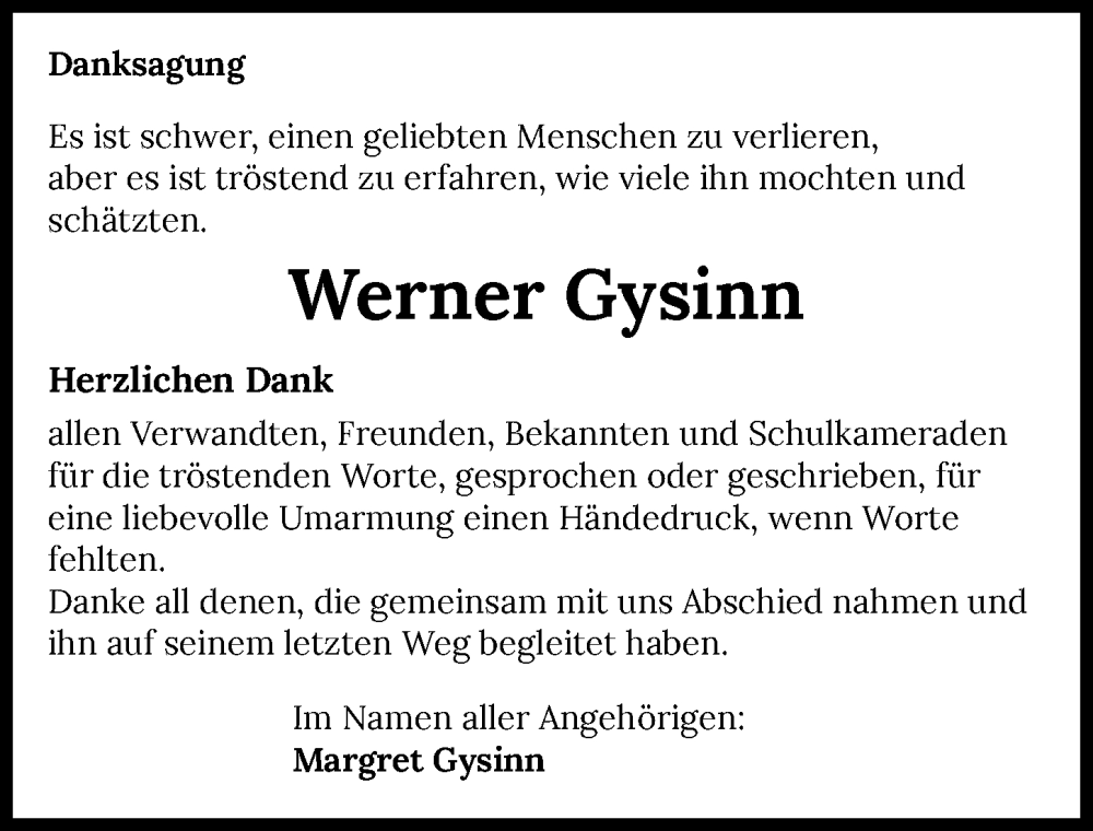  Traueranzeige für Werner Gysinn vom 25.03.2023 aus GESAMT
